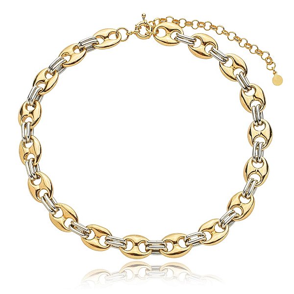 Colar elos ródio e ouro semijoia CZ21371AU