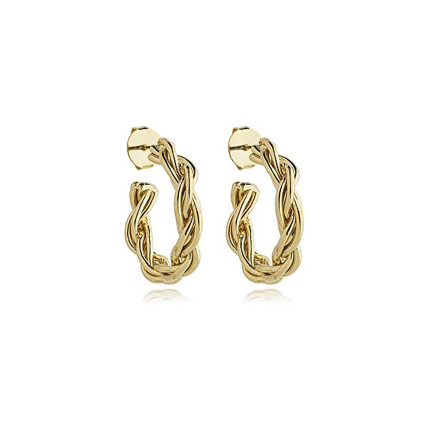 Brinco argolinha trançada ouro semijoia