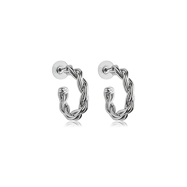 Brinco argolinha trançada ródio semijoia