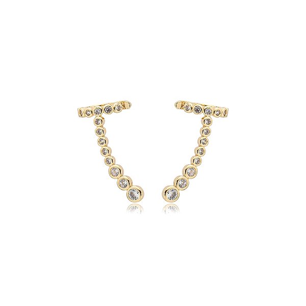Brinco ear cuff zircônia redonda ouro semijoia 23k03026
