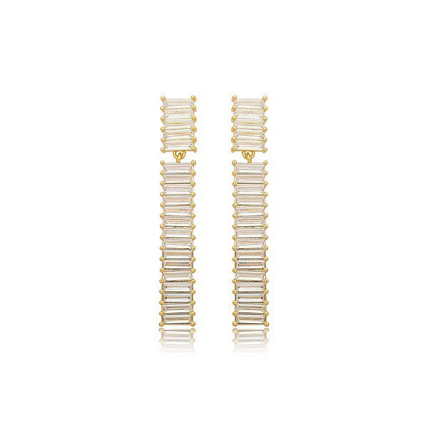 Brinco zircônias baguetes ouro semijoia 23k08015