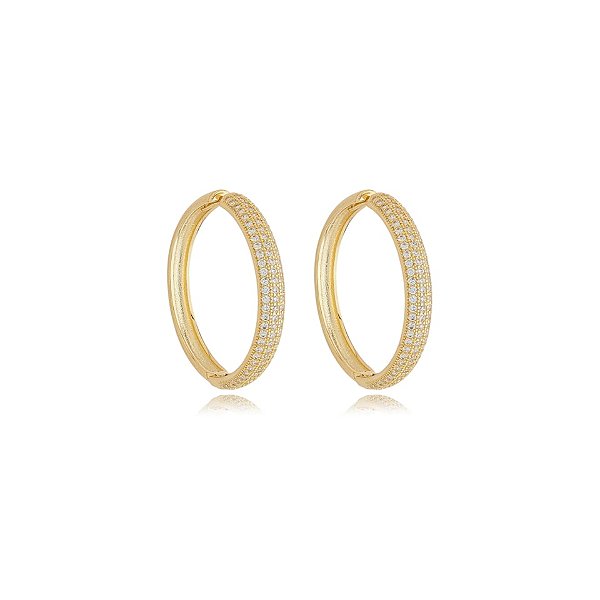 Brinco argola zircônias ouro semijoia 17k16005