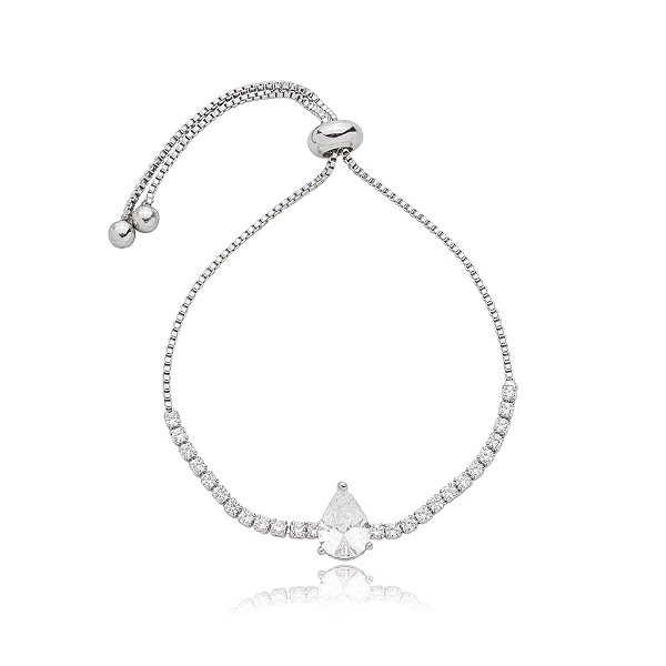 Pulseira gravatinha zircônia gota ródio semijoia FZ 351