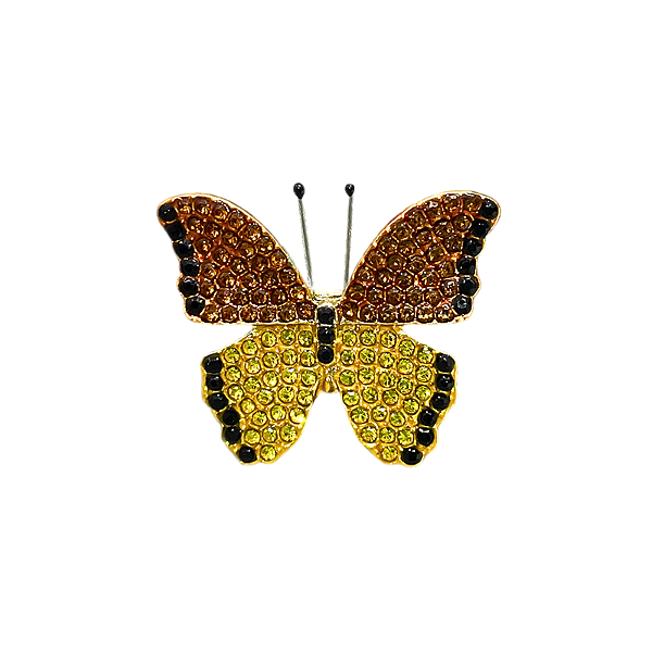 Broche magnético mini borboleta cristais laranja e amarelo