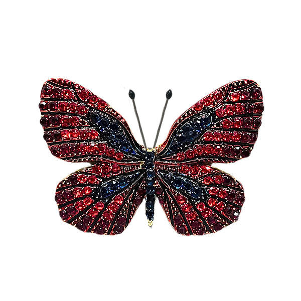 Broche magnético borboleta cristais vermelho m