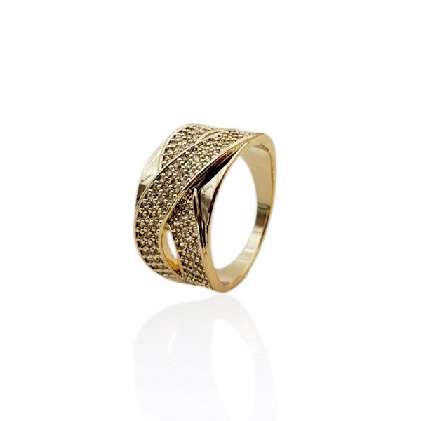 Anel trançado zircônia ouro semijoia JZ-230610