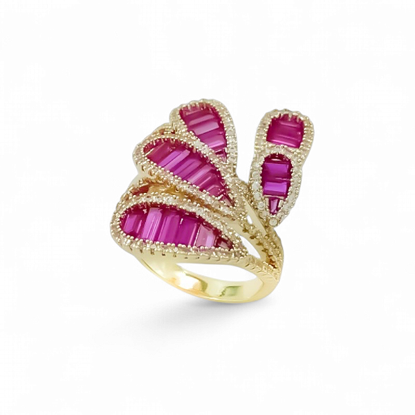 Anel pétalas zircônia rosa ouro semijoia JZ-230613