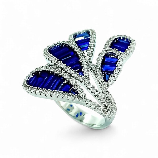 Anel pétalas zircônia azul ródio semijoia JZ-230613