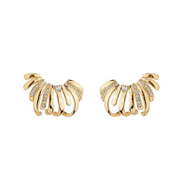 Brinco ear hook aros zircônia ouro semijoia E230717