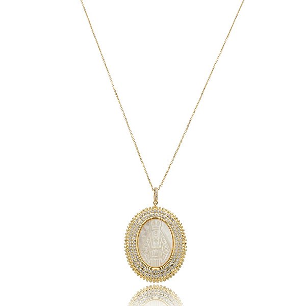 Colar Elaine Palma Nossa Senhora madrepérola zircônia ouro semijoia