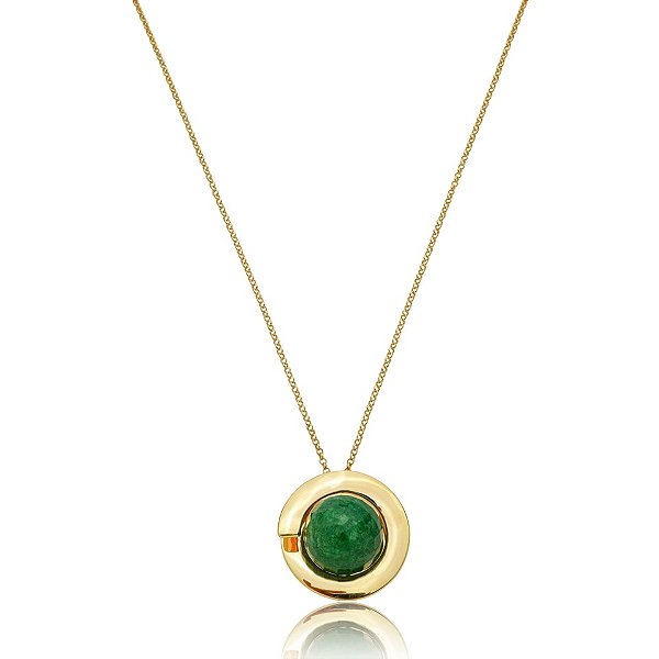 Colar Elaine Palma pedra natural feldspato verde ouro semijoia