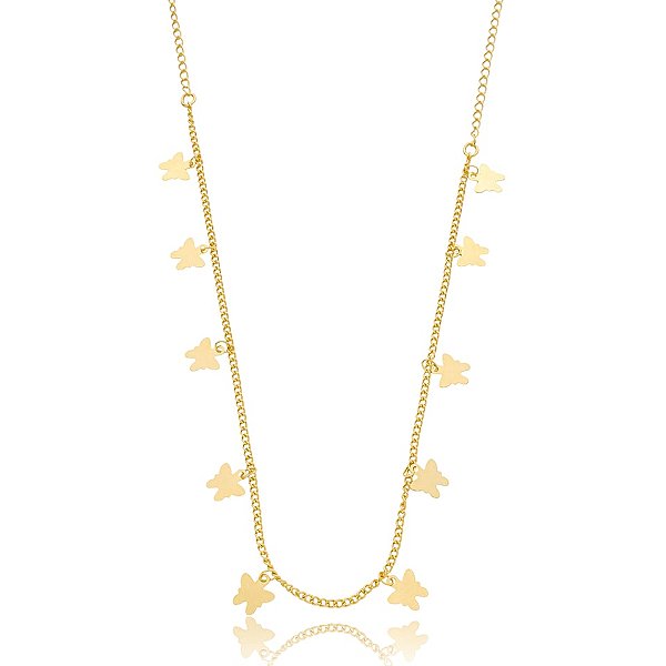 Colar curto penduricalhos borboletas ouro semijoia CZ21814AU