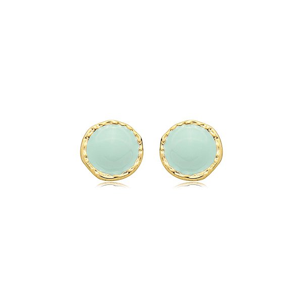 Brinco botão esmaltado azul claro ouro semijoia BZ21931AU