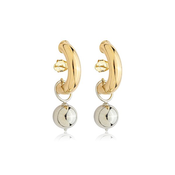 Brinco tubo esfera ródio ouro semijoia BZ21794CL