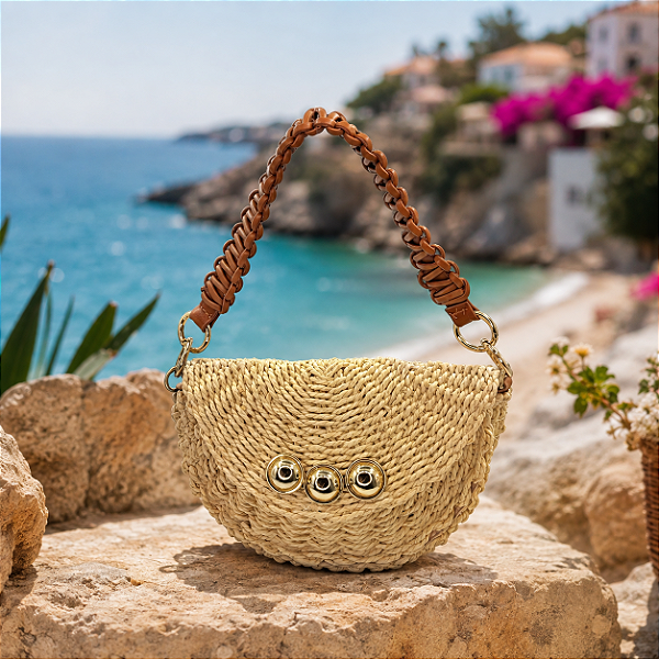 Bolsa de Palha Buriti Artesanal Couro Mariana Amaral