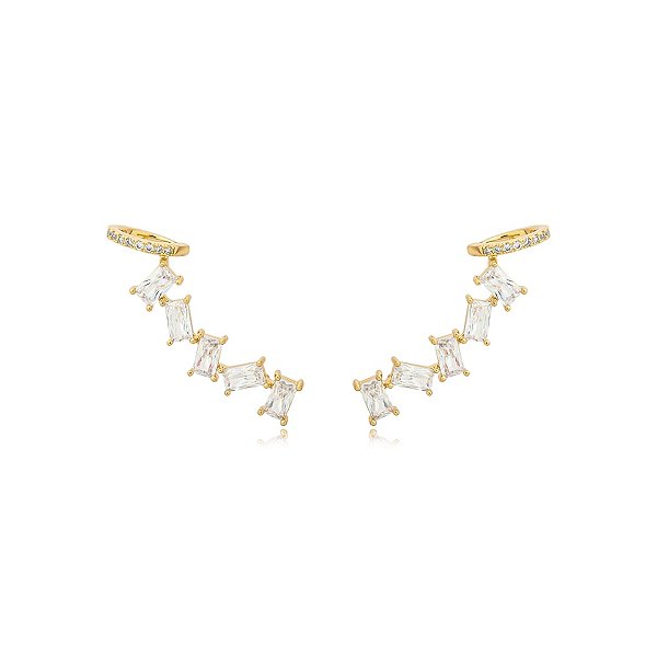 Brinco ear cuff zircônia ouro semijoia