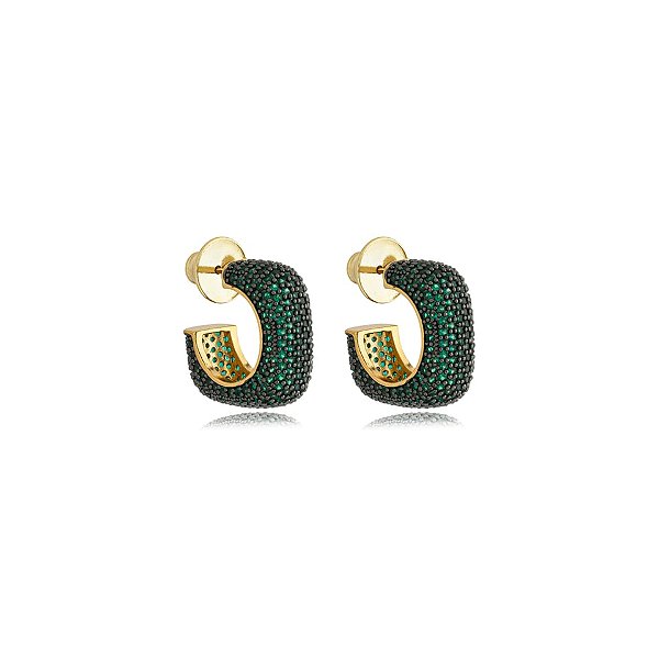 Brinco argolinha zircônia verde ouro semijoia BA 5151