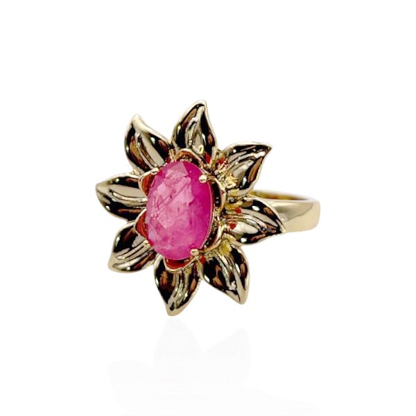 Anel flor cristal fusion rosa ouro semijoia