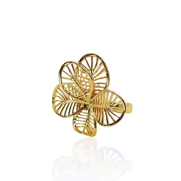 Anel flor metal ouro semijoia