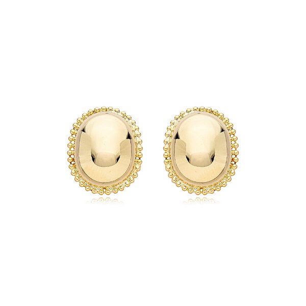 Brinco botão oval g ouro semijoia