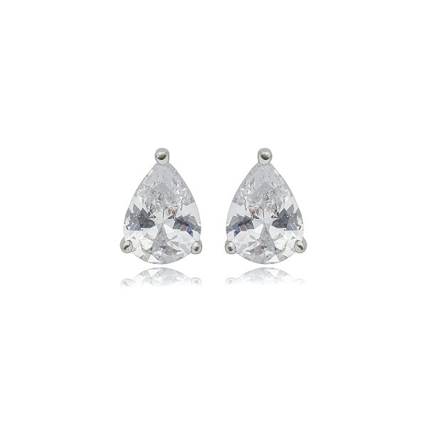 Brinco gota zircônia ródio semijoia 015404
