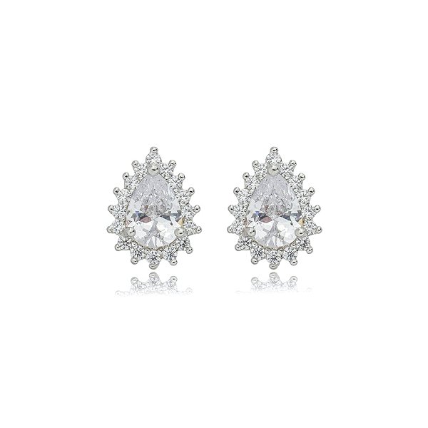 Brinco gota zircônia ródio semijoia 011833