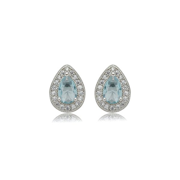 Brinco gota zircônia aqua marine ródio semijoia 013759