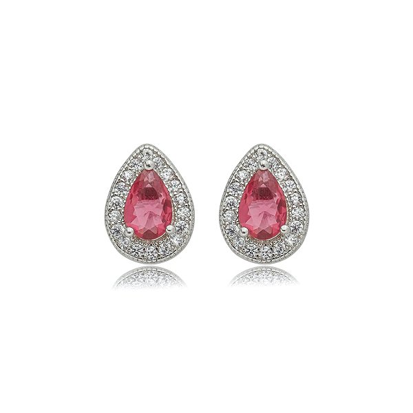 Brinco gota zircônia rubi ródio semijoia 013762