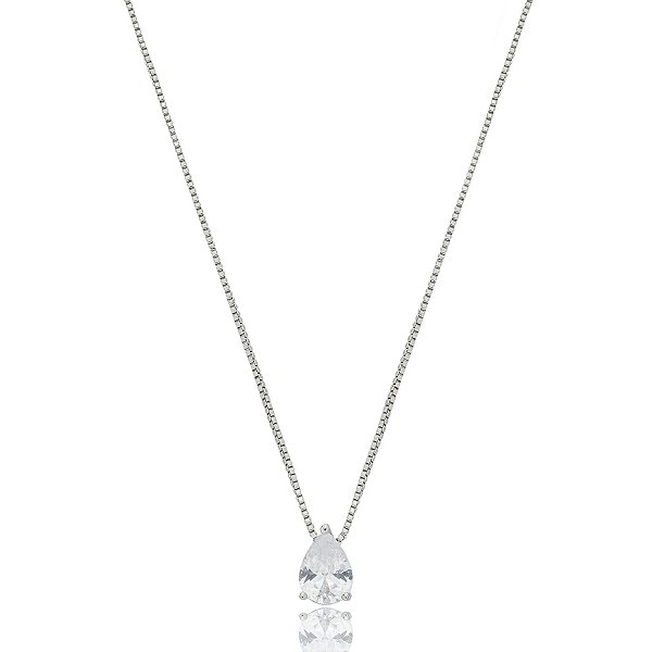 Colar gota zircônia ródio semijoia 019793