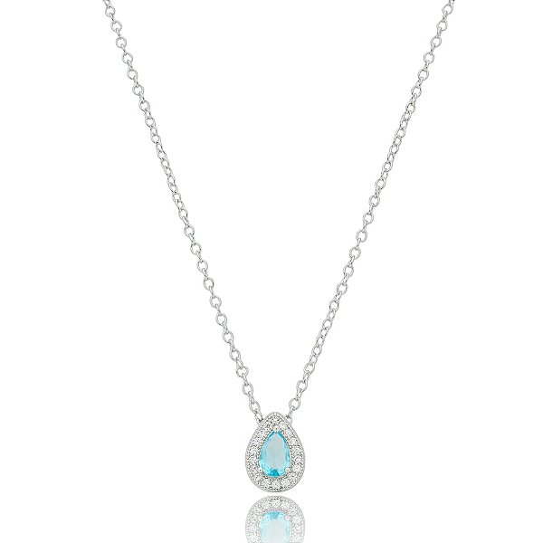 Colar gota zircônia aqua marine ródio semijoia 019354