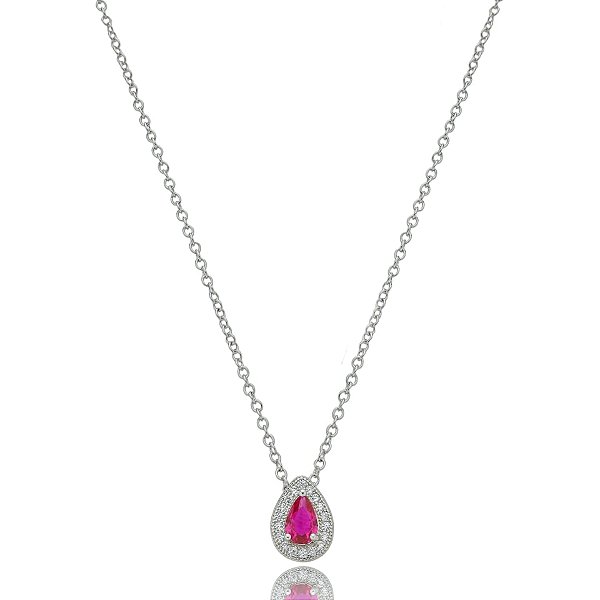 Colar gota zircônia rubi ródio semijoia 019358