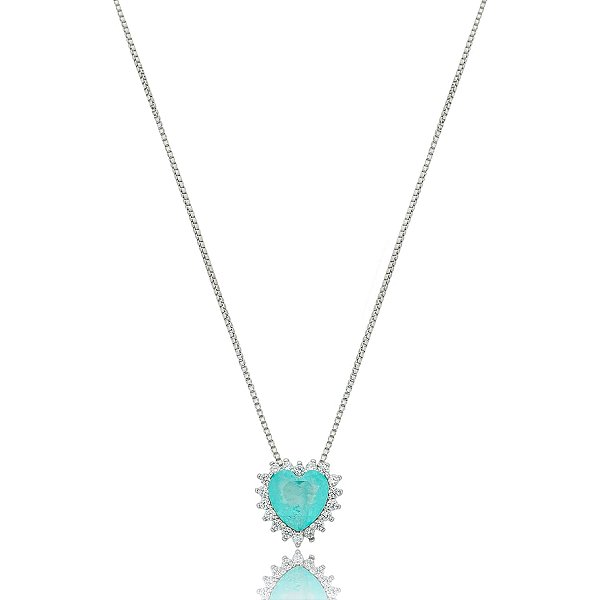 Colar coração cristal turmalina colombiana ródio semijoia 022706