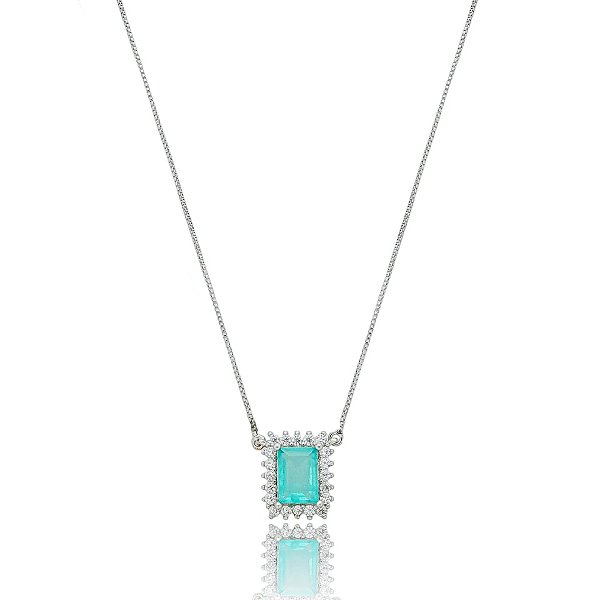 Colar retangular cristal turmalina colombiana ródio semijoia 022447