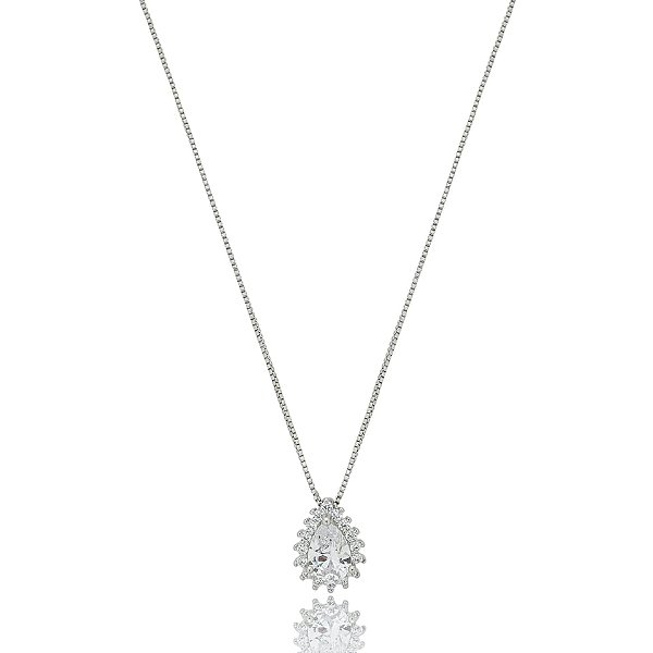 Colar gota zircônia ródio semijoia 017181