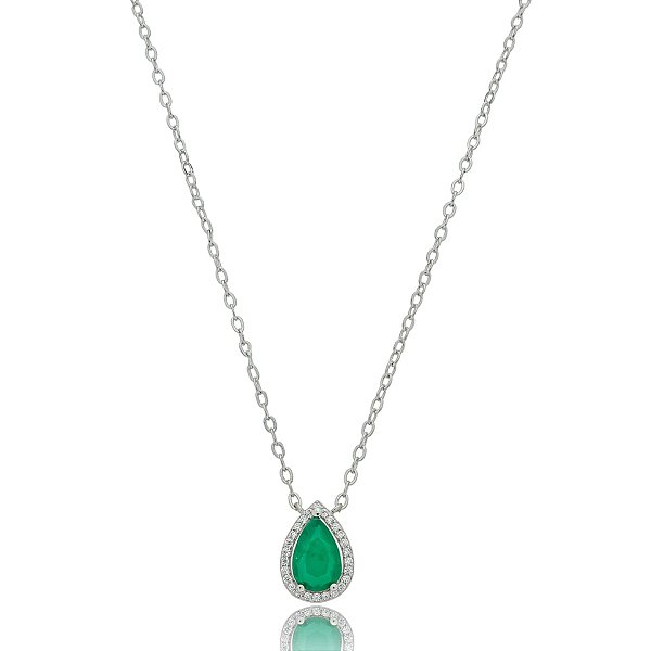 Colar gota zircônia esmeralda ródio semijoia 018844