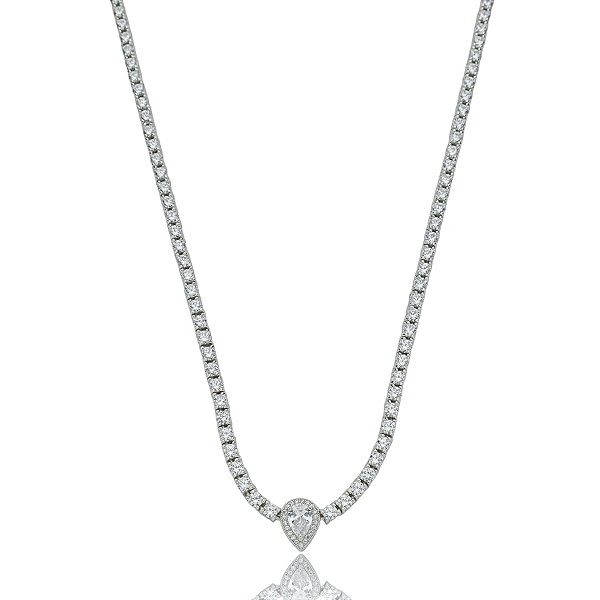 Colar curto gota zircônia ródio semijoia 020338