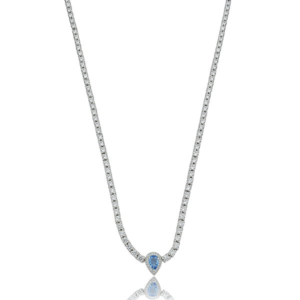 Colar curto gota zircônia tanzanita ródio semijoia 020337