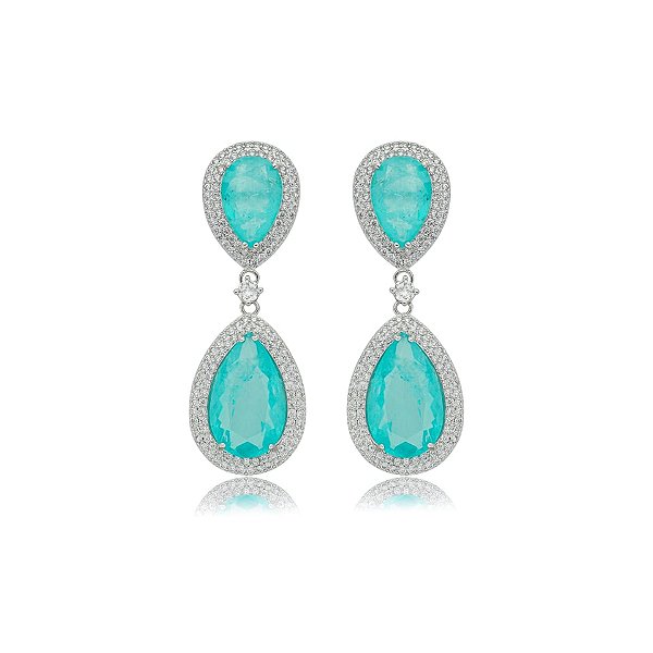 Brinco gota cristal fusion turmalina colombiana ródio semijoia 015435