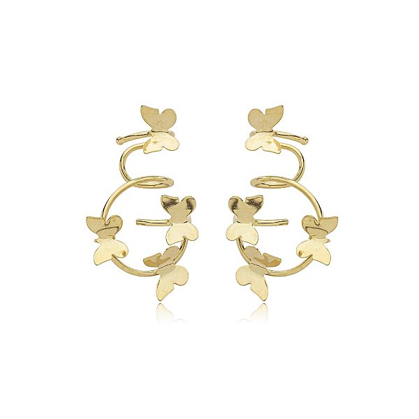 Brinco ear cuff borboletas ouro semijoia