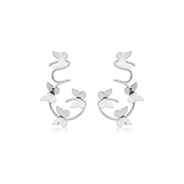 Brinco ear cuff borboletas ródio semijoia