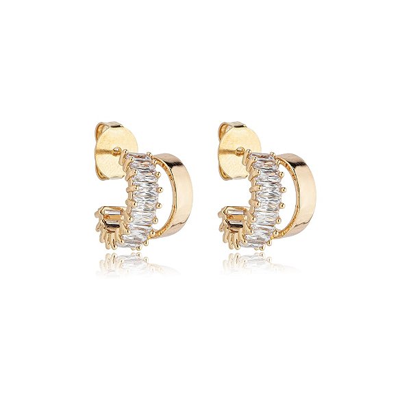 Brinco argolinha zircônia baguete ouro semijoia 23K10034