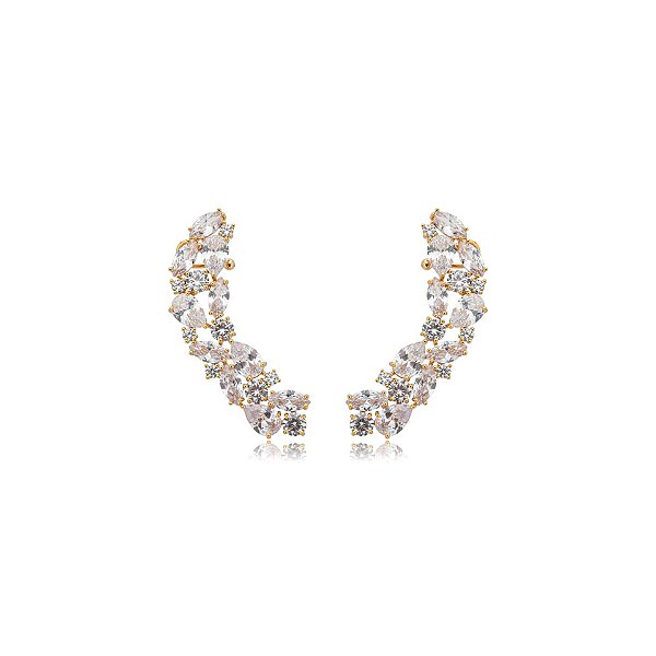 Brinco ear cuff zircônia ouro semijoia 23K10055