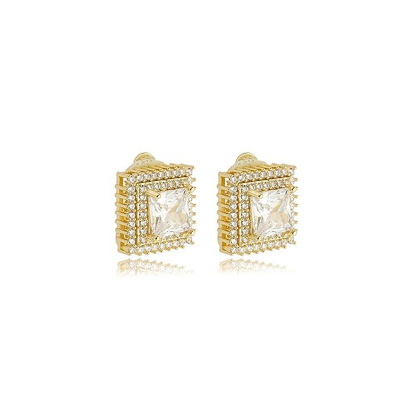 Brinco pressão quadrado zircônia ouro semijoia 18583