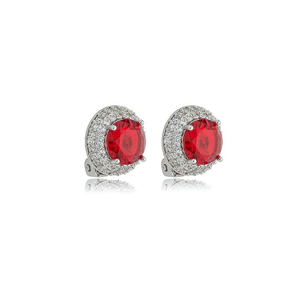 Brinco pressão redondo zircônia vermelho ródio semijoia 18258