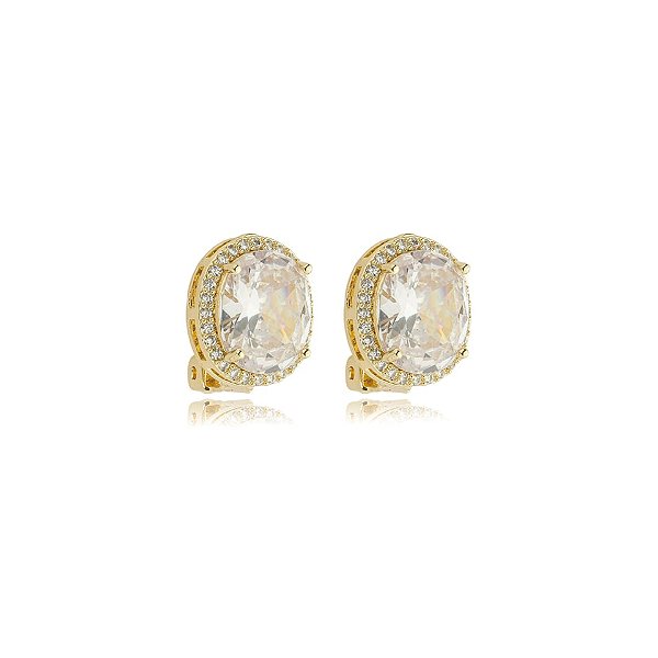 Brinco pressão oval zircônia cristal ouro semijoia 18255