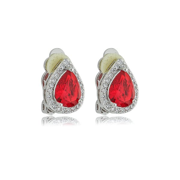 Brinco pressão gota zircônia vermelho ródio semijoia 18286