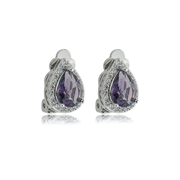 Brinco pressão gota zircônia roxo ródio semijoia 18286