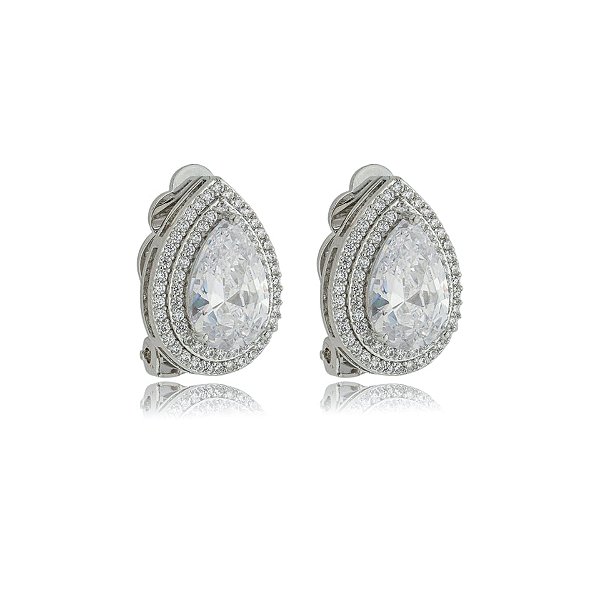 Brinco pressão gota zircônia ródio semijoia 18259