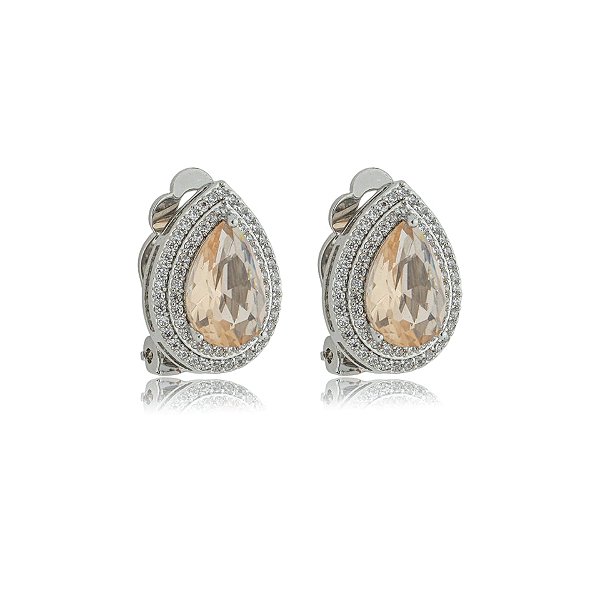 Brinco pressão gota zircônia topázio ródio semijoia 18259