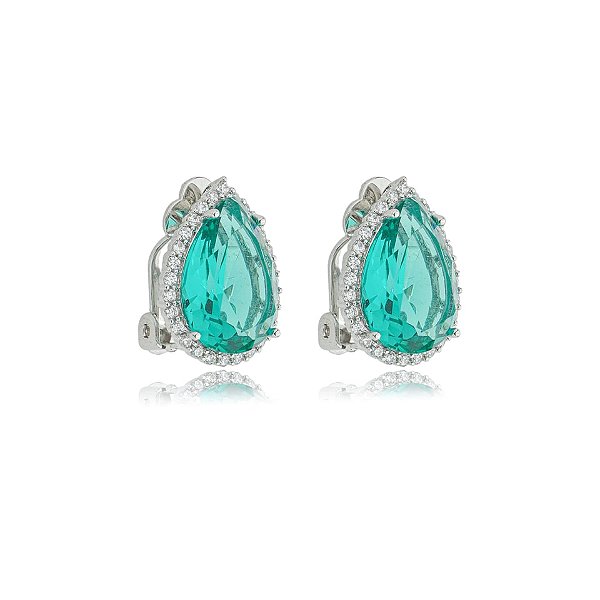 Brinco pressão gota zircônia verde turmalina ródio semijoia 18219